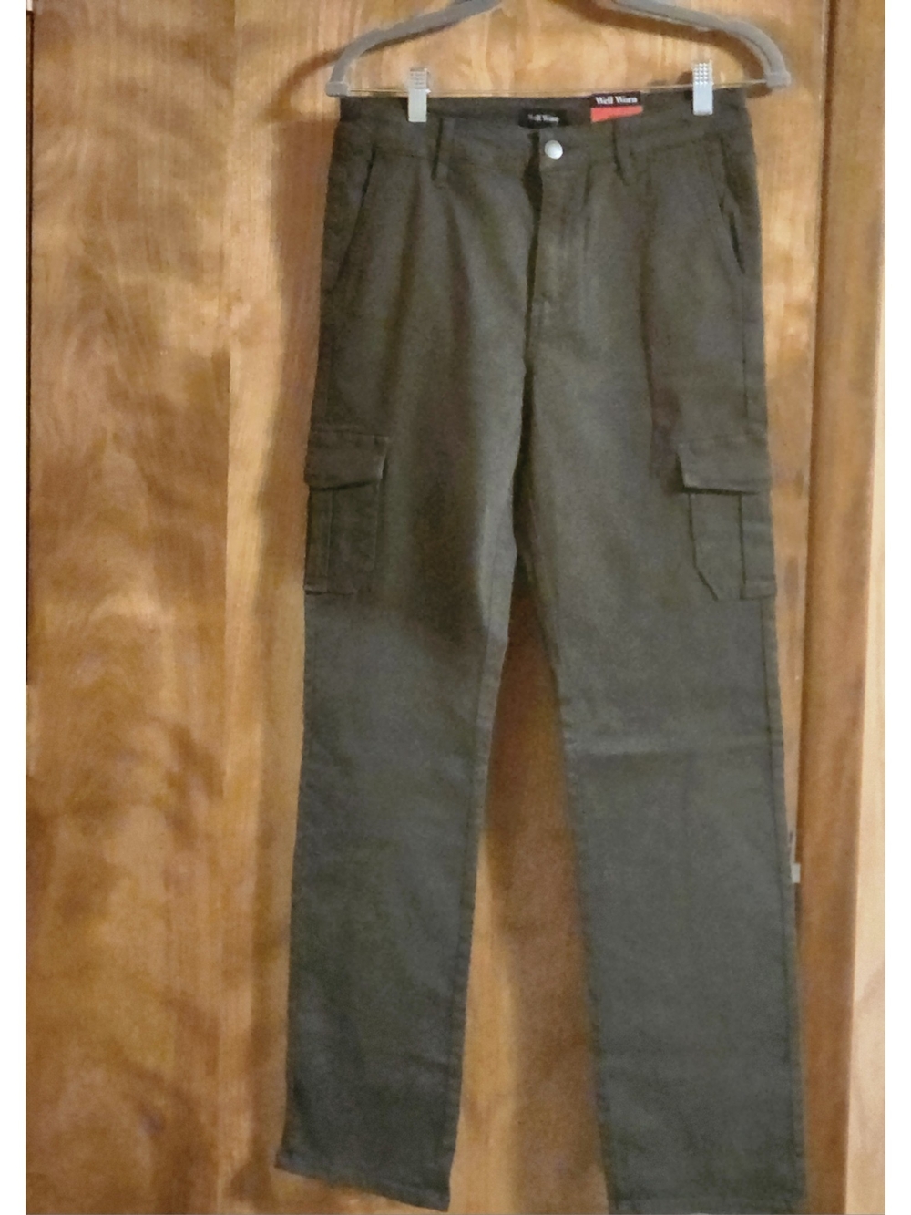 Olive Army Green Stretch Twill Straight Leg Cargo Pants